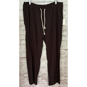Angel Kiss Womens XL Pull On Loose Pant Elastic Waist Drawstring Brown Linen NEW